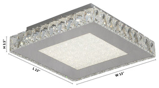 Square Clear Crystal Flush Mount, Stainless Steel Frame, Beaded Crystal Cover