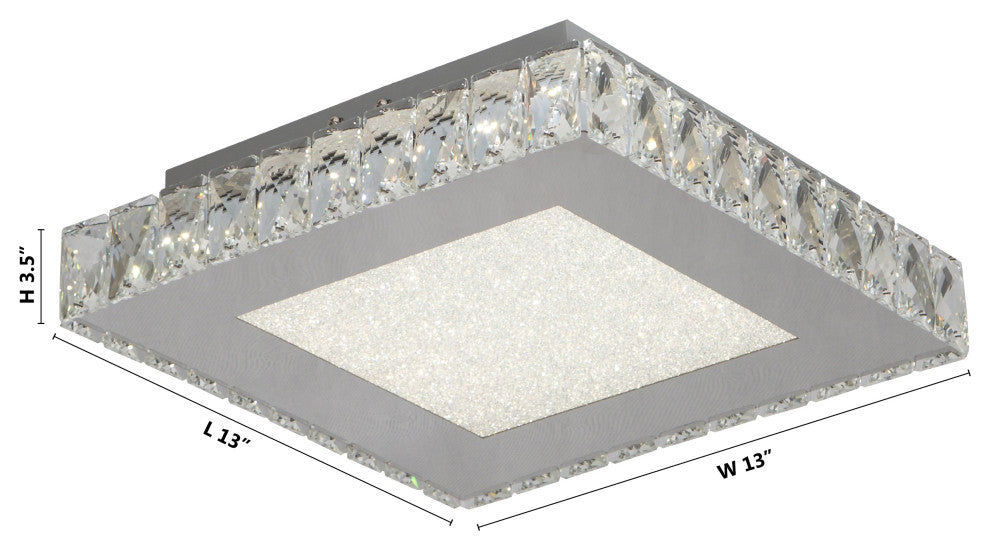 Square Clear Crystal Flush Mount, Stainless Steel Frame, Beaded Crystal Cover