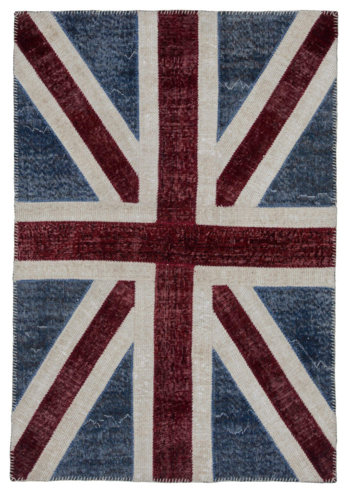 Rug N Carpet - Hand-knotted Anatolian 4' 0'' x 6' 0'' Flag Patchwork Rug