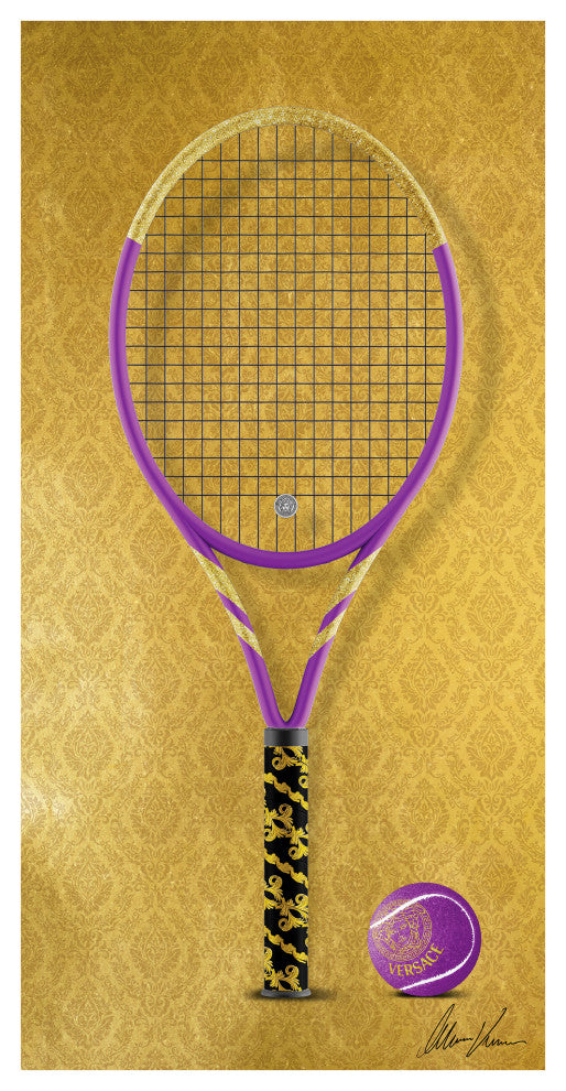 "Versace Vibes Racquet" Frameless Floating Tempered Glass Panel Graphic Wall Art