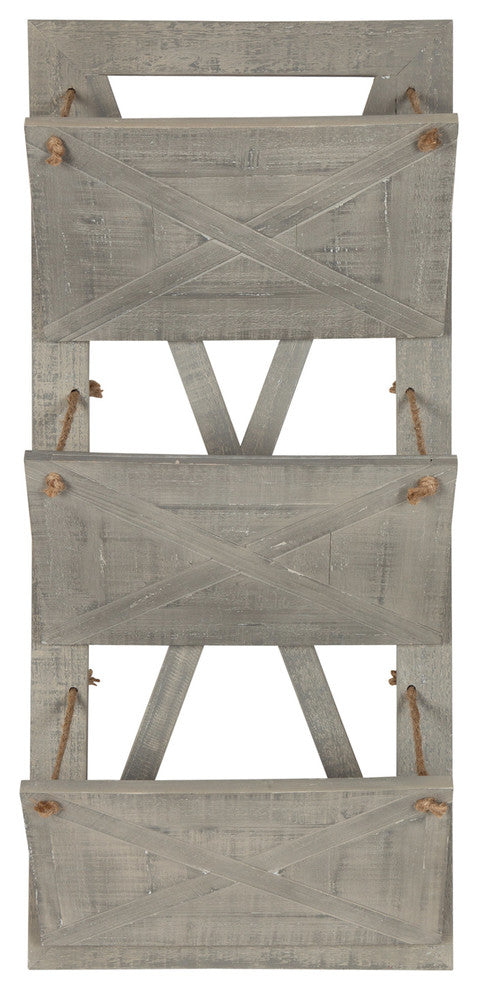 Hardeman 3-Pocket Wood Hanging Wall File Holder, Gray