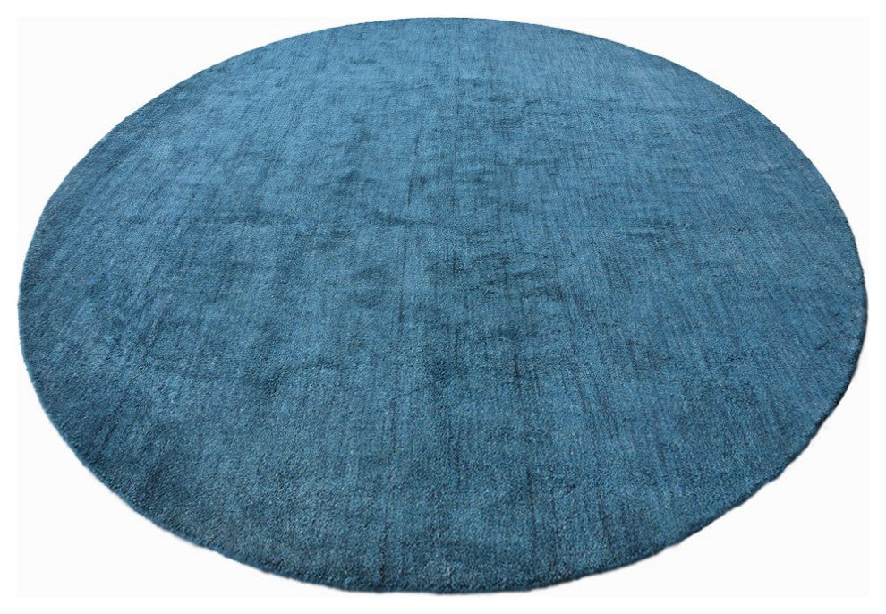Hand Knotted Loom Silk Mix Area Rug Solid Blue