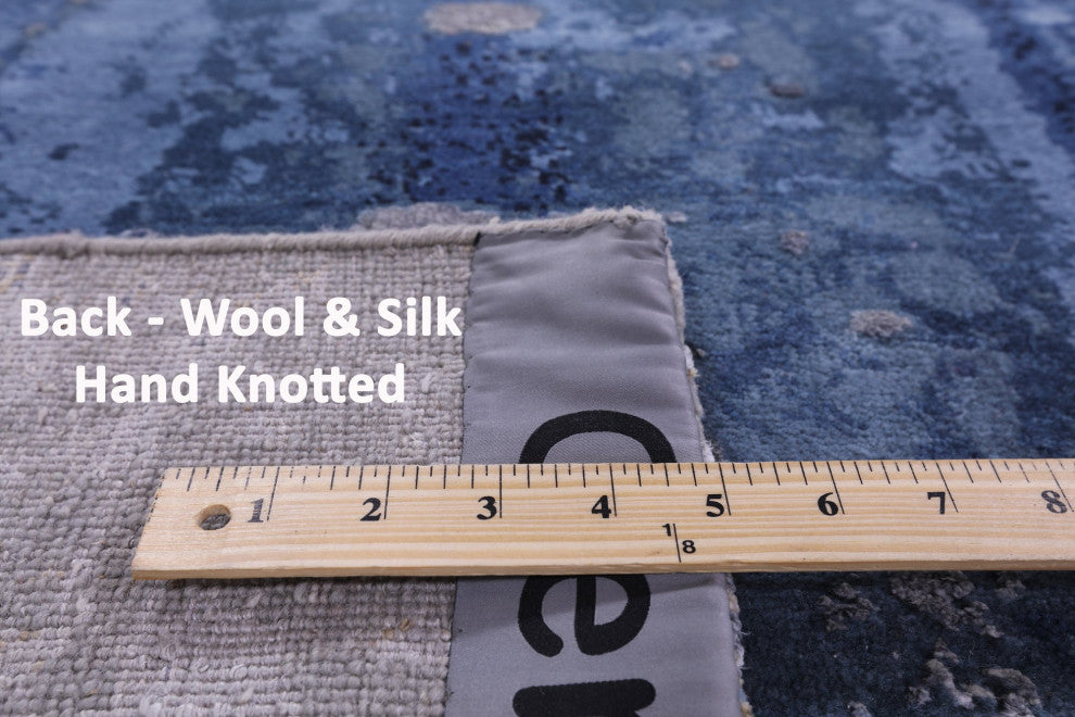 8' 11" X 12' 3" Modern Wool and Silk Handmade Rug Q9049