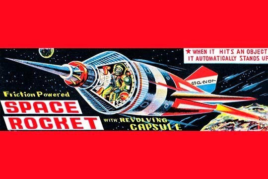 Space Rocket with Revolving Capsule - Gallery Wrapped Canvas Art 28" x 42"