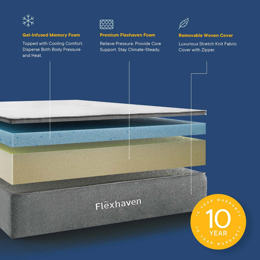 10" Memory Foam Mattress, King Size, White, Modern Contemporary, Bedroom