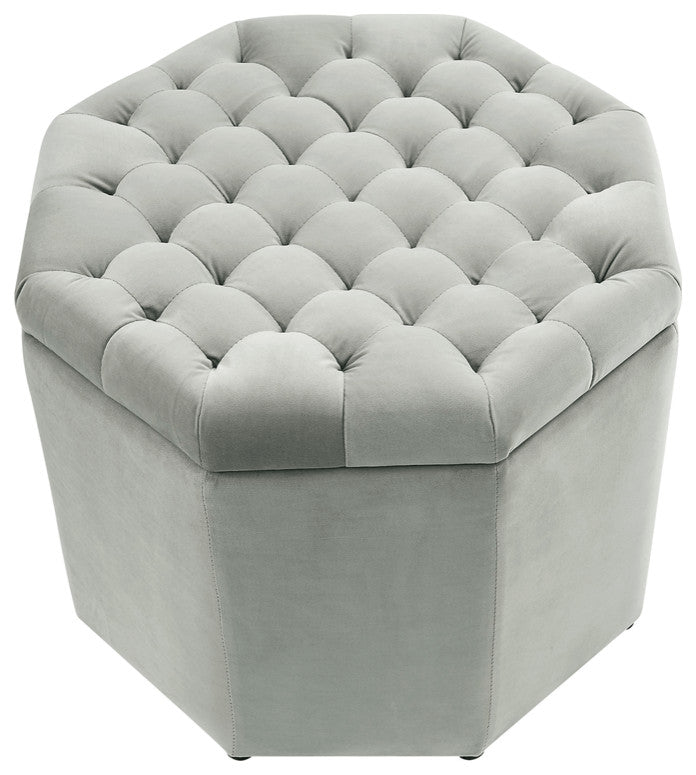 25" Light Gray Velvet And Black Tufted Specialty Storage