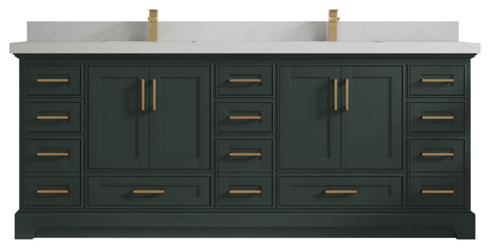 Fenway 84 Double Sink Bath Vanity in Pewter Green 2" Carrara Quartz