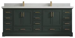 Fenway 84 Double Sink Bath Vanity in Pewter Green 2" Carrara Quartz