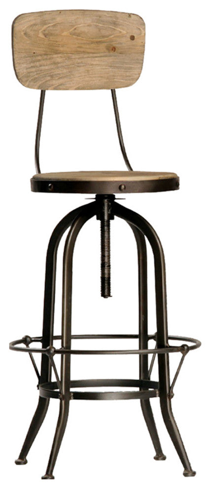 Wood & Iron Adjustable Stool w/ Seatback