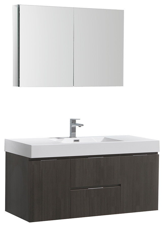 Valencia 48" Gray Oak Wall Hung Modern Bathroom Vanity w/ Medicine Cabinet