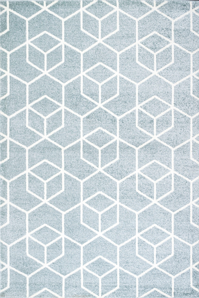 Tumbling Blocks Modern Geometric Light Blue/White 3'x5' Area Rug
