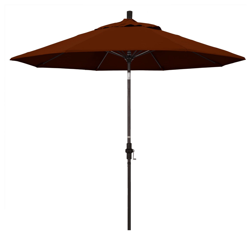9' Bronze Collar Tilt Crank Aluminum Umbrella, Pacifica, Brick