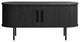 Mid-Century Modern Rounded Sliding Door TV Lowboard, Black Oak, 71"