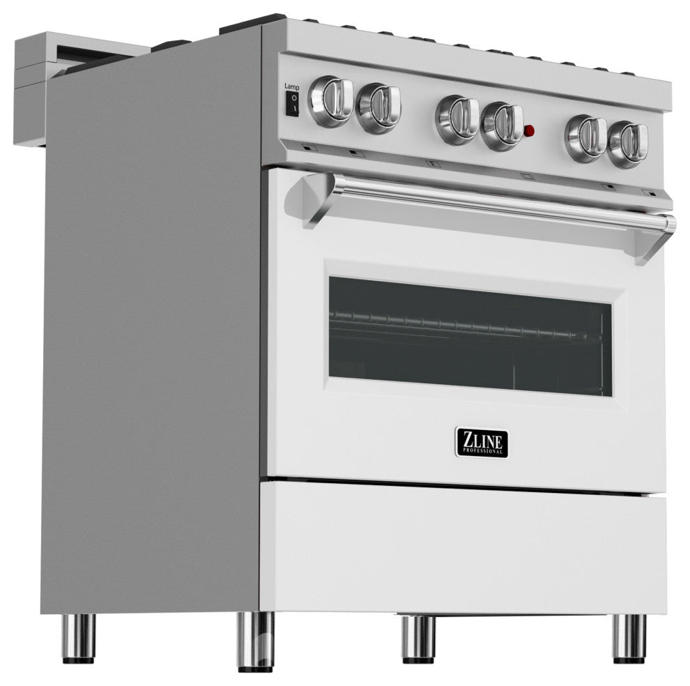 ZLINE 30" Range Gas Stove and Electric Oven, DuraSnow and White Matte Door