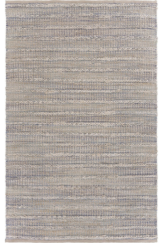 8" x 10" Blue and Cream Braided Jute Area Rug