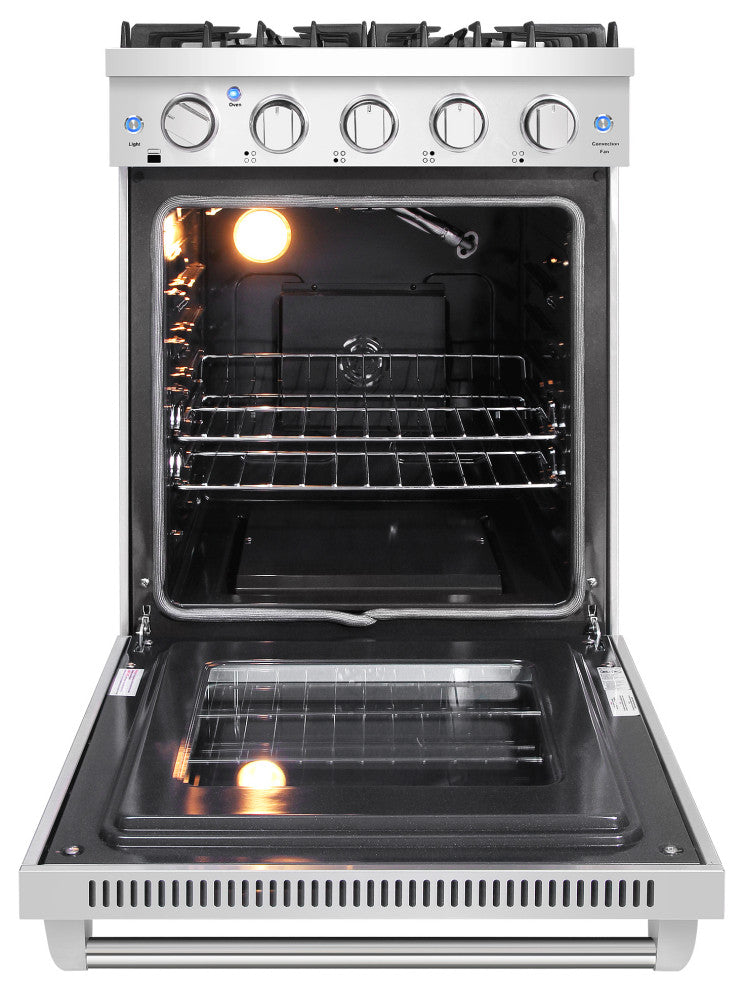 24" Slide-In Freestanding Gas Range With 4 Sealed Burners, Cast Iron Grates