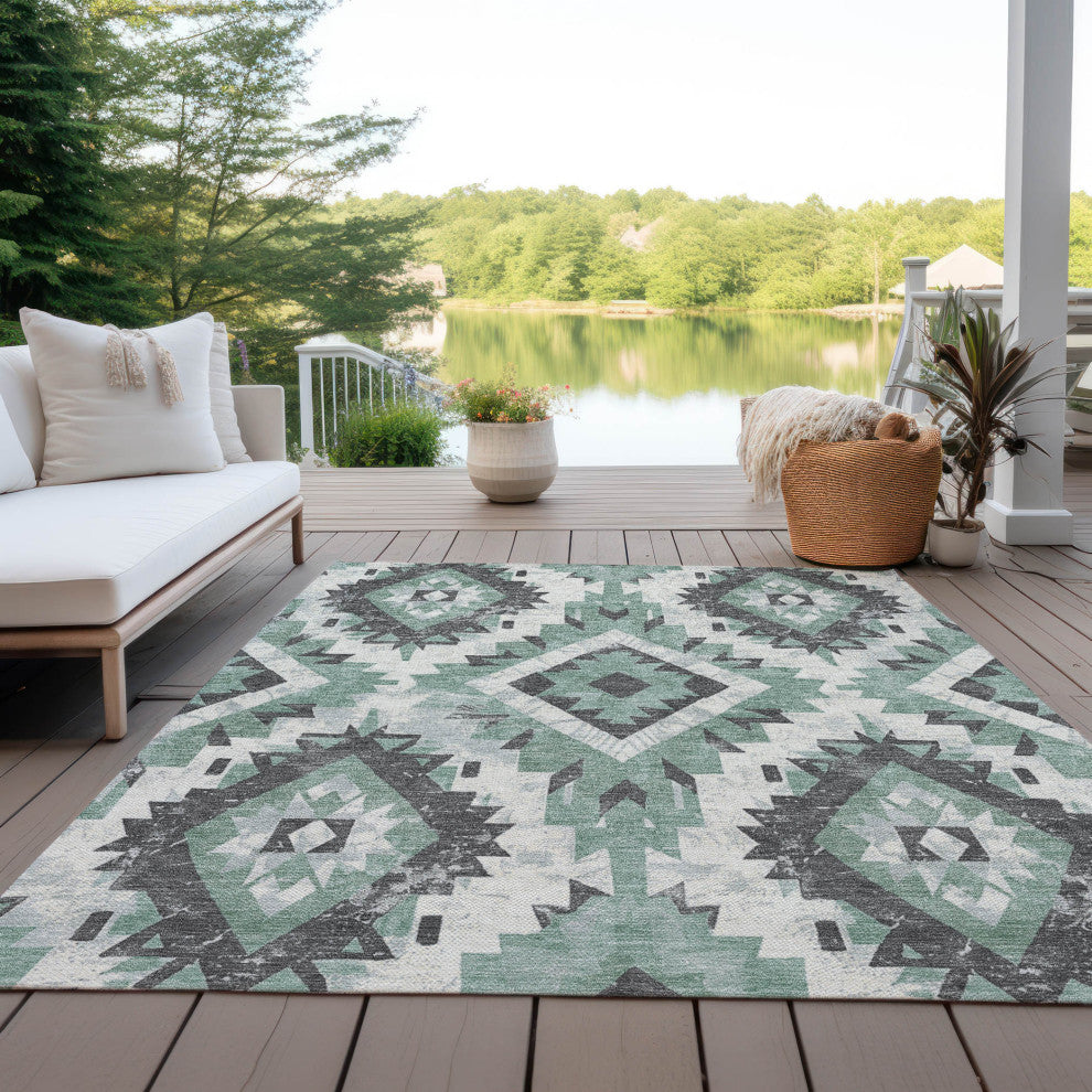 Machine Washable Indoor/Outdoor Chantille ACN1878 Teal 9' x 12' Rug