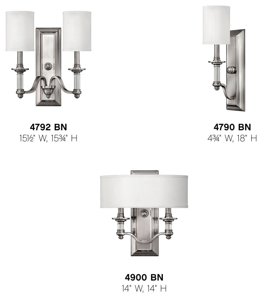 Hinkley Sussex Medium Single Light Sconce, Brushed Nickel