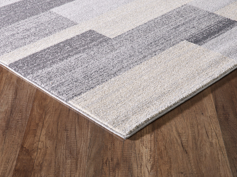 Abani Quartz QRZ140A Contemporary Color Block Grey Beige Area Rug