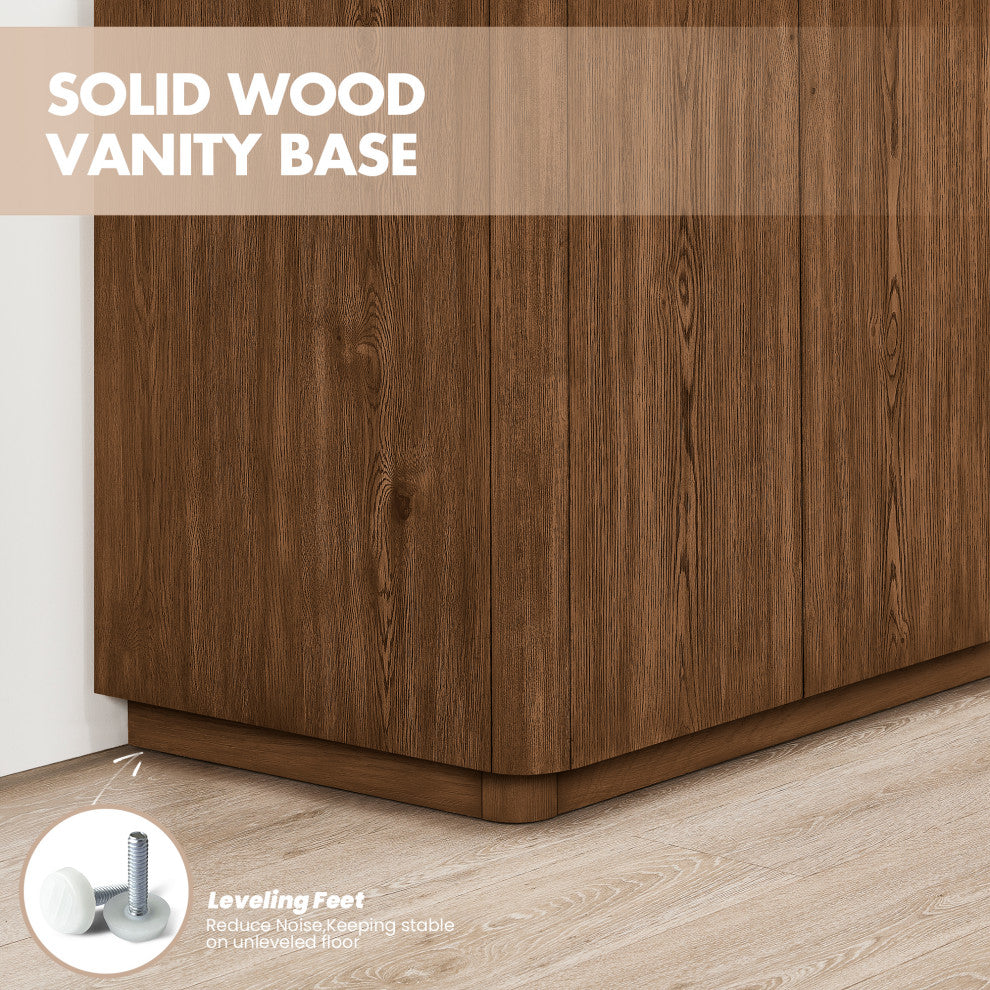 Abuja Bathroom Vanity, Stone Top, No Mirror, Oak Weathered Brown, 72", Double Vanity