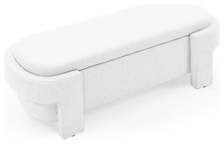 Gewnee Linen Fabric Upholstered Bench with Large Storage Space,Beige, White