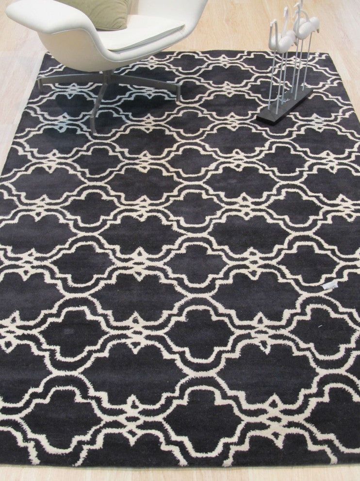 Black Traditional Trellis Moroccan Area Rug
