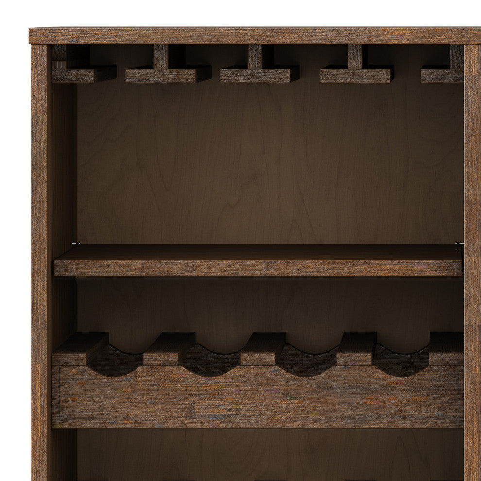 Clarkson Solid Acacia Wood Wine Cabinet, Rustic Natural Aged Brown
