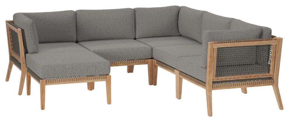 Clearwater Outdoor Patio Teak Wood 6-Piece Sectional Sofa