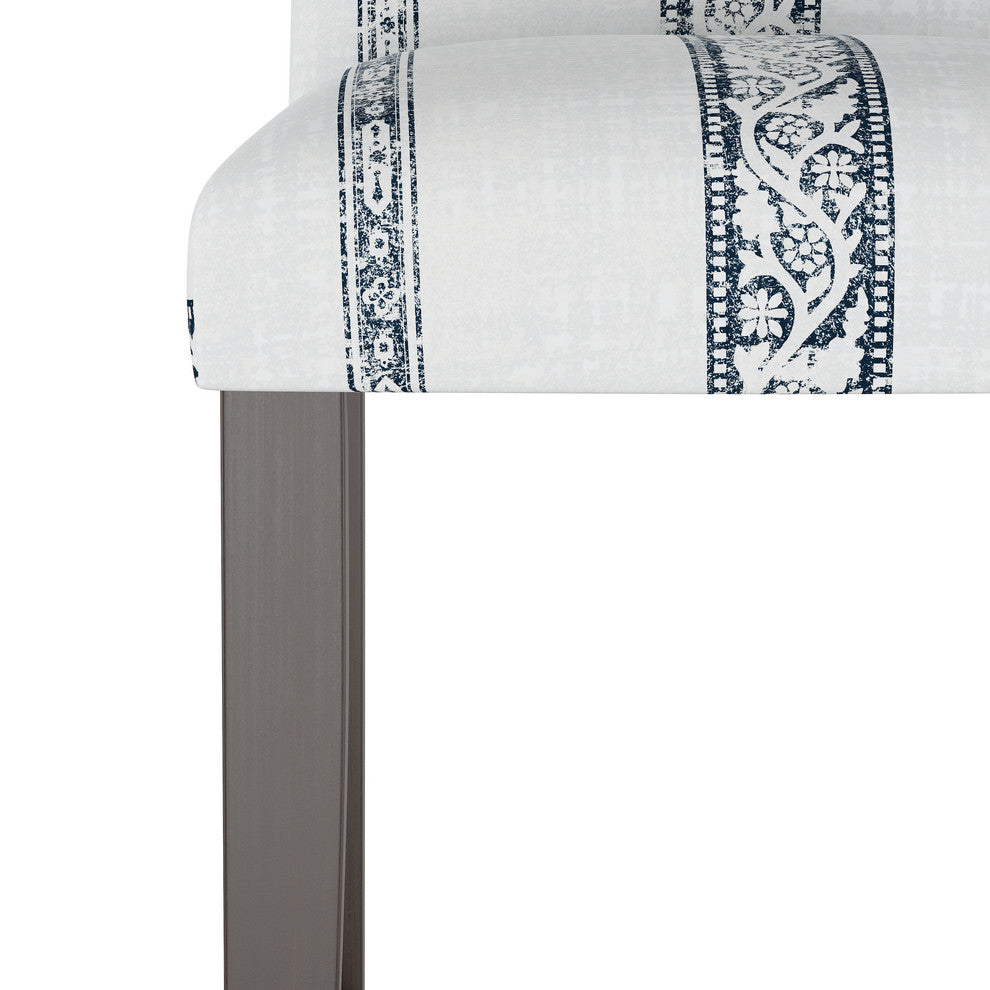 Janet Camel Back Bar Stool, Block Print Stripe Light Gray