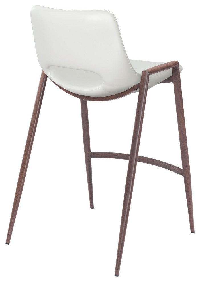 Counter Stool Chair, Set of 2, Faux Vinyl Leather, Steel, White, Walnut