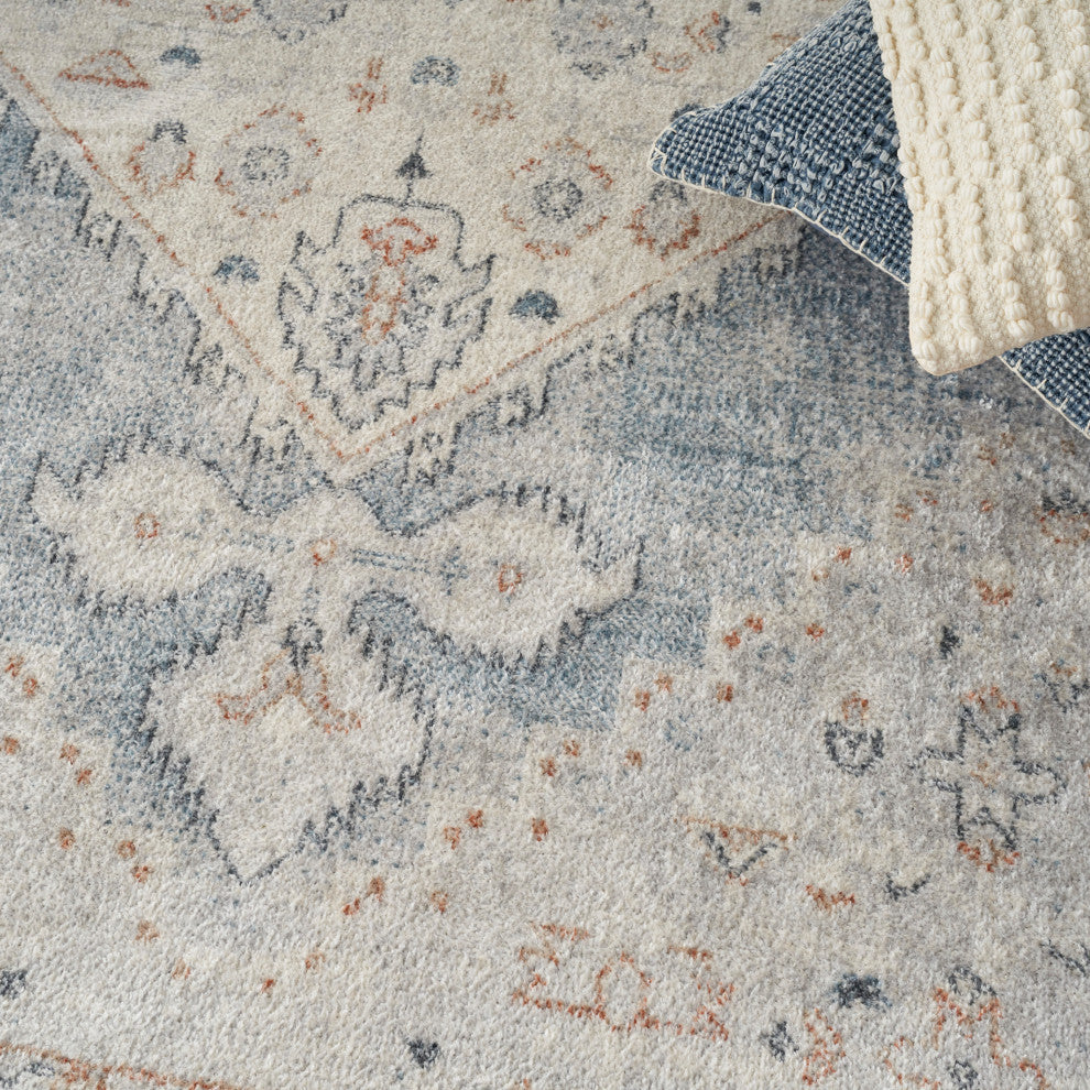 Nourison Astra Machine Washable 4' x 6' Light Blue Vintage Indoor Area Rug