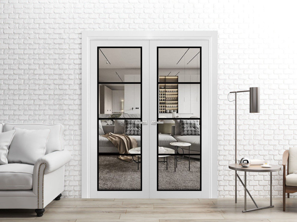 Interior French Double Doors 48x96 inches|Lucia 2466 White Silk Clear Glass