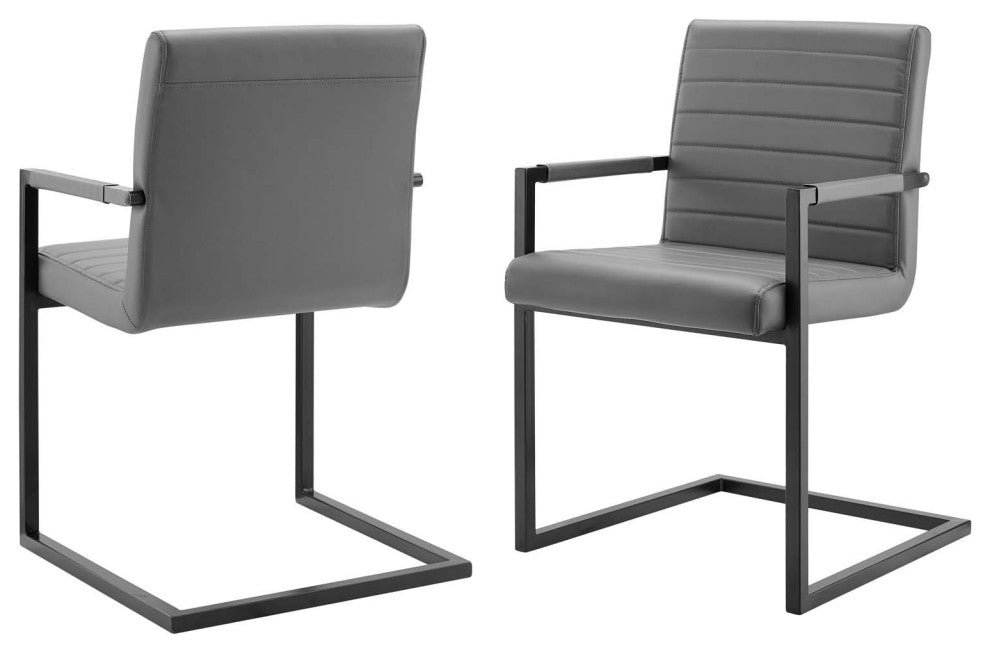 Side Dining Chair, Set of 2, Faux Vegan Leather, Gray, Modern, Cafe Bistro