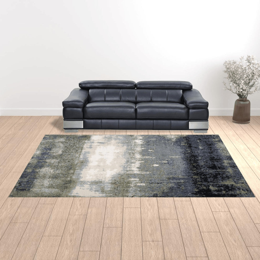 10' X 13' Blue Green Grey And Beige Abstract Power Loom Stain Resistant Area Rug