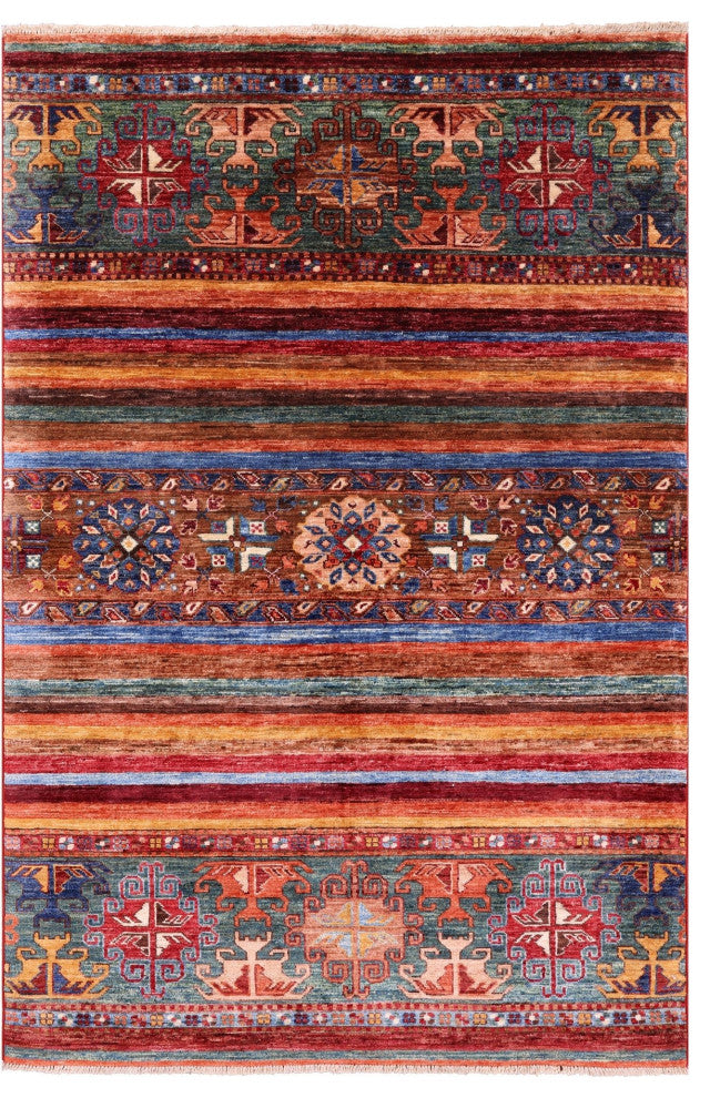 4' 1" X 6' 1" Super Kazak Khorjin Hand Knotted Rug Q5248