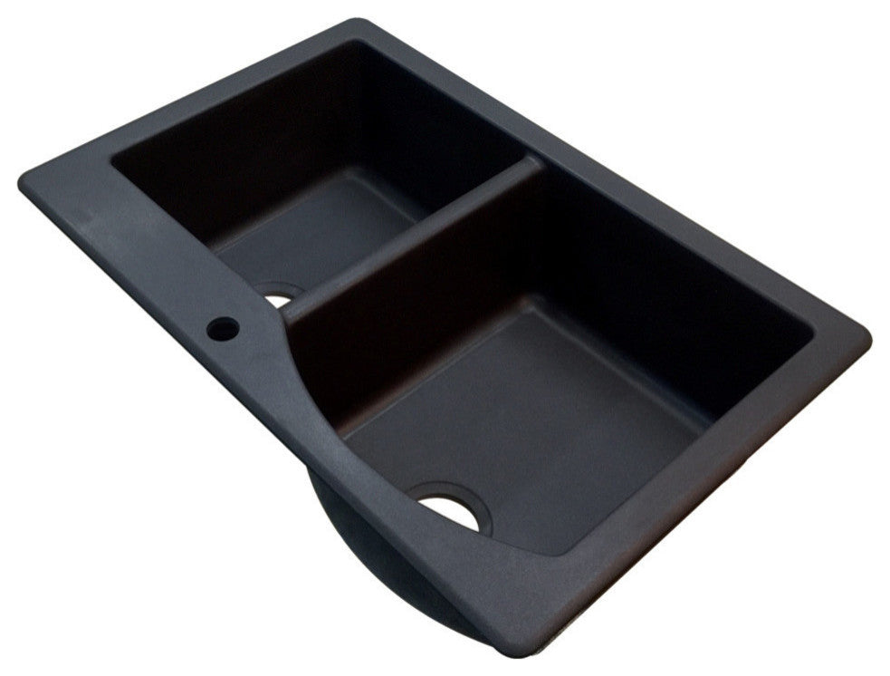 Aversa 33" silQ Granite Drop-in Double Bowl Kitchen Sink with 1 Hole in lack
