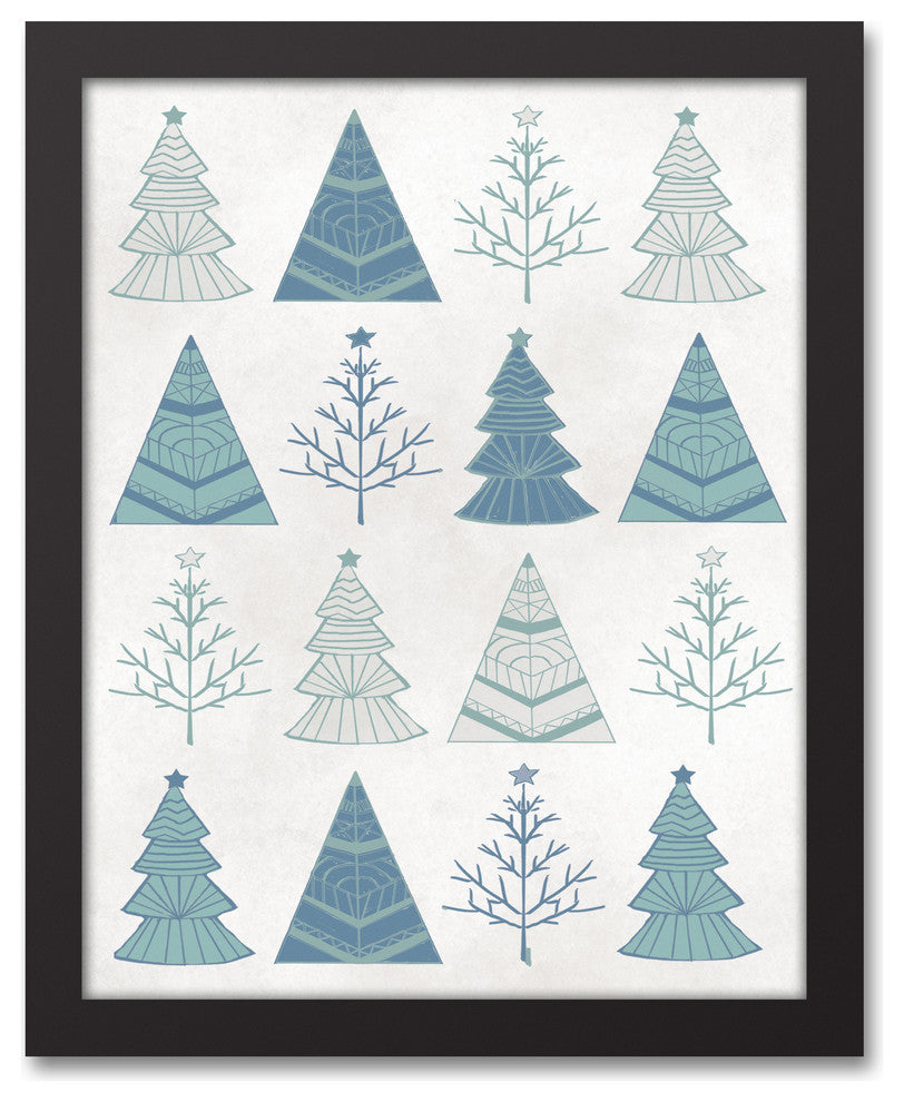 Blue Graphic Tree Print 11x14 Black Framed Canvas