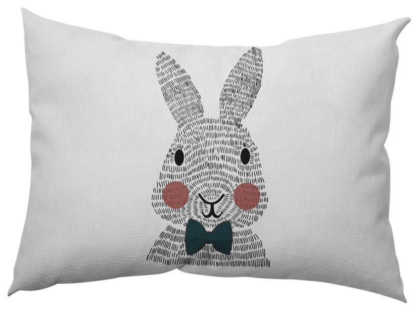 Bow-tie Bunny Easter Decorative Lumbar Pillow, Ocean Abyss Green, 14x20"