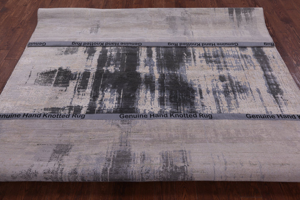 Wool and Silk Abstract Hand-Knotted Rug 8' 0" X 10' 2" Q9088