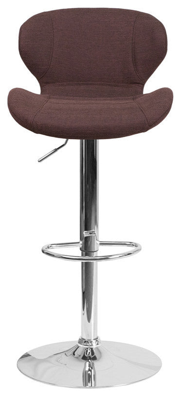 Contemporary Brown Fabric Adjustable Barstool With Chrome Base