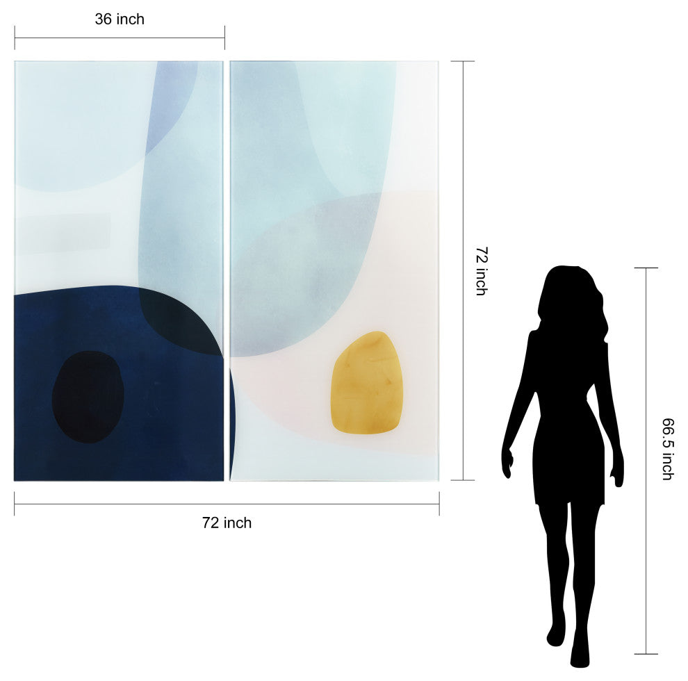 "Gold Mond" Frameless Free Floating Tempered Glass Panel Graphic Wall Art Set