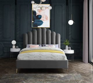 Lily Velvet Bed, Gray, Queen