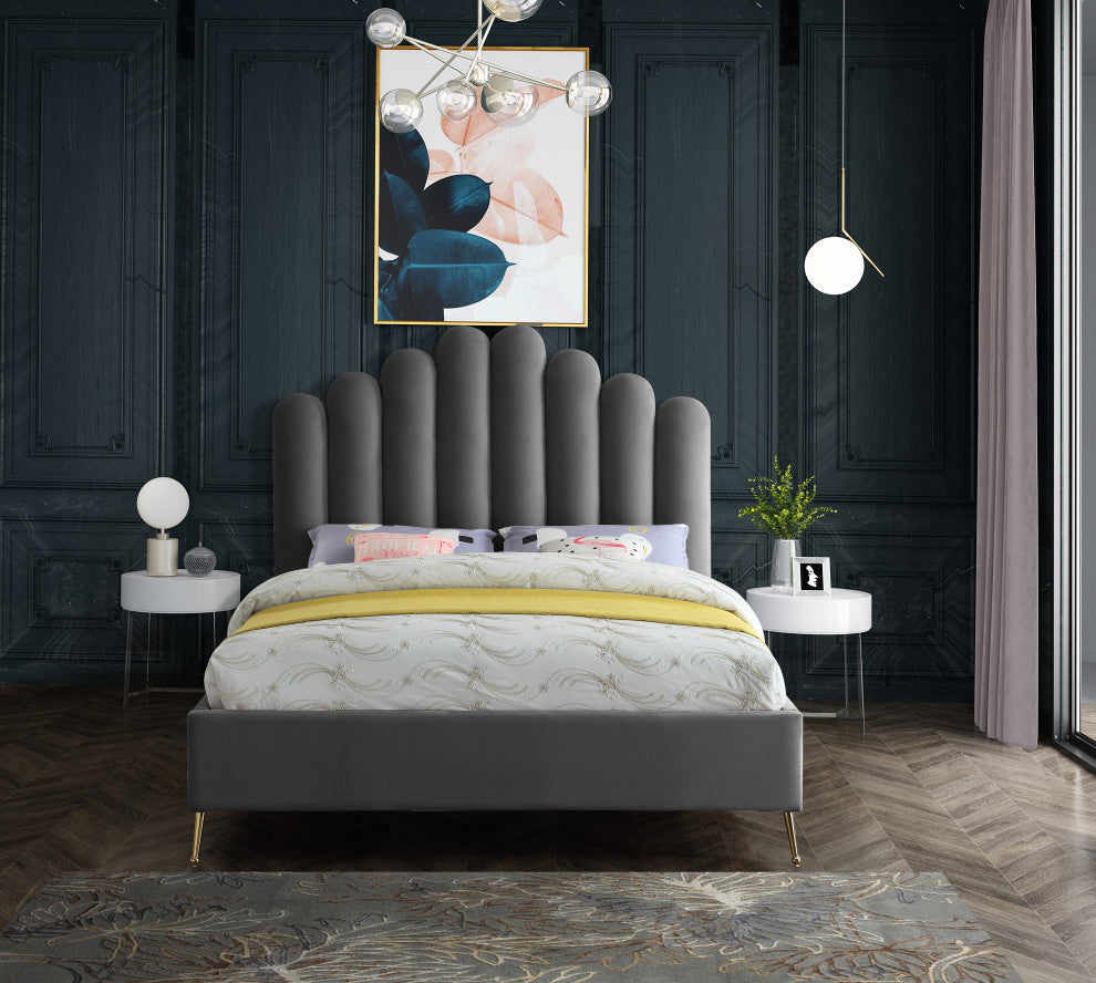 Lily Velvet Bed, Gray, Queen