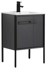 Oakville Bath Vanity, Ceramic Sink, Onix Grey, 24 Inch, Black Hardware