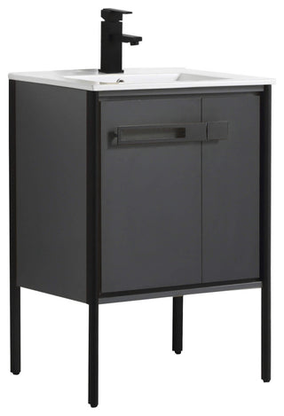 Oakville Bath Vanity, Ceramic Sink, Onix Grey, 24 Inch, Black Hardware