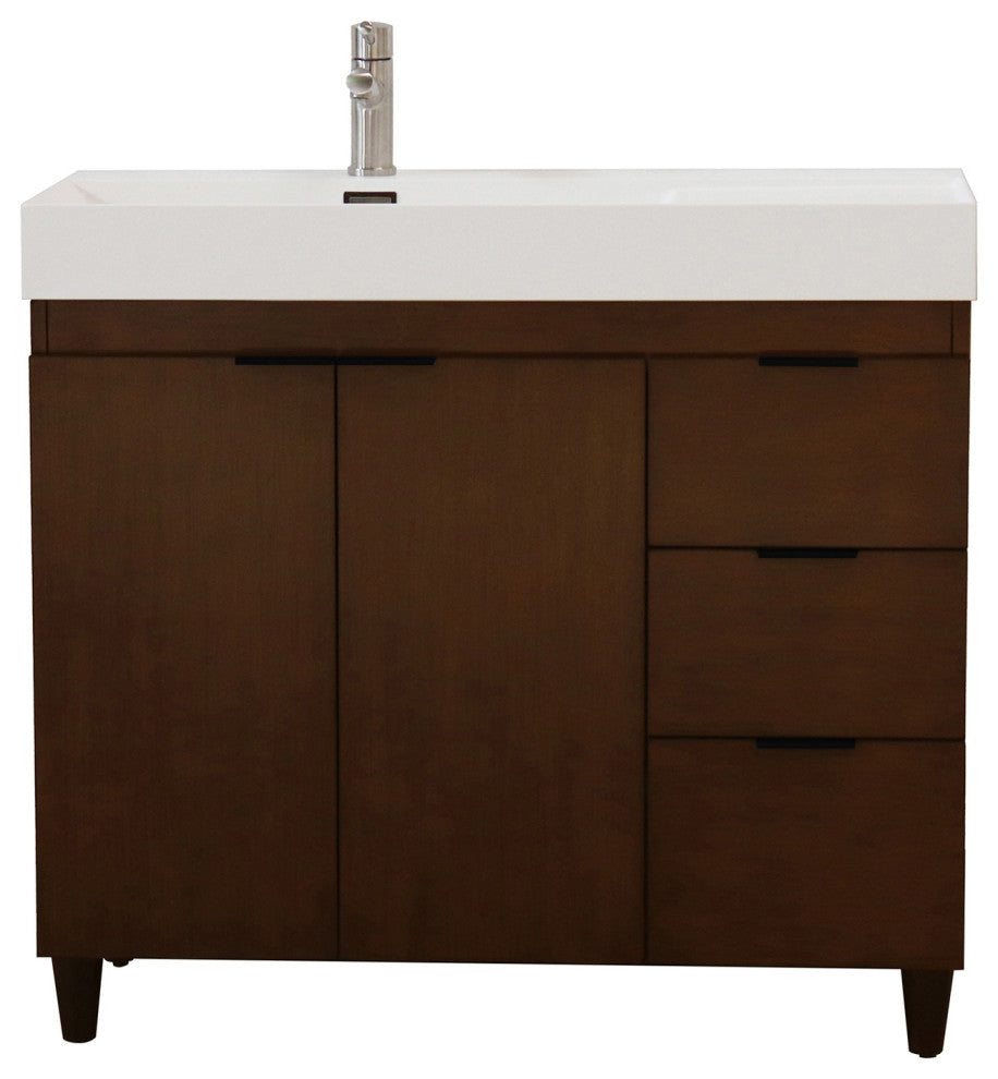 39" Single Sink Vanity, Walnut With White Composite Granite Top