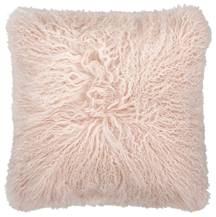 Mongolian Lambskin 20"x20" Pillow, Cloud Pink