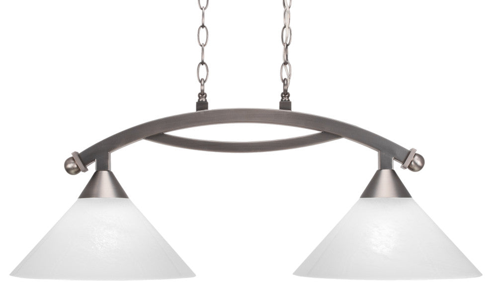 Bow 2 Light Island Light Shown In Brushed Nickel Finish With 12" White Marble