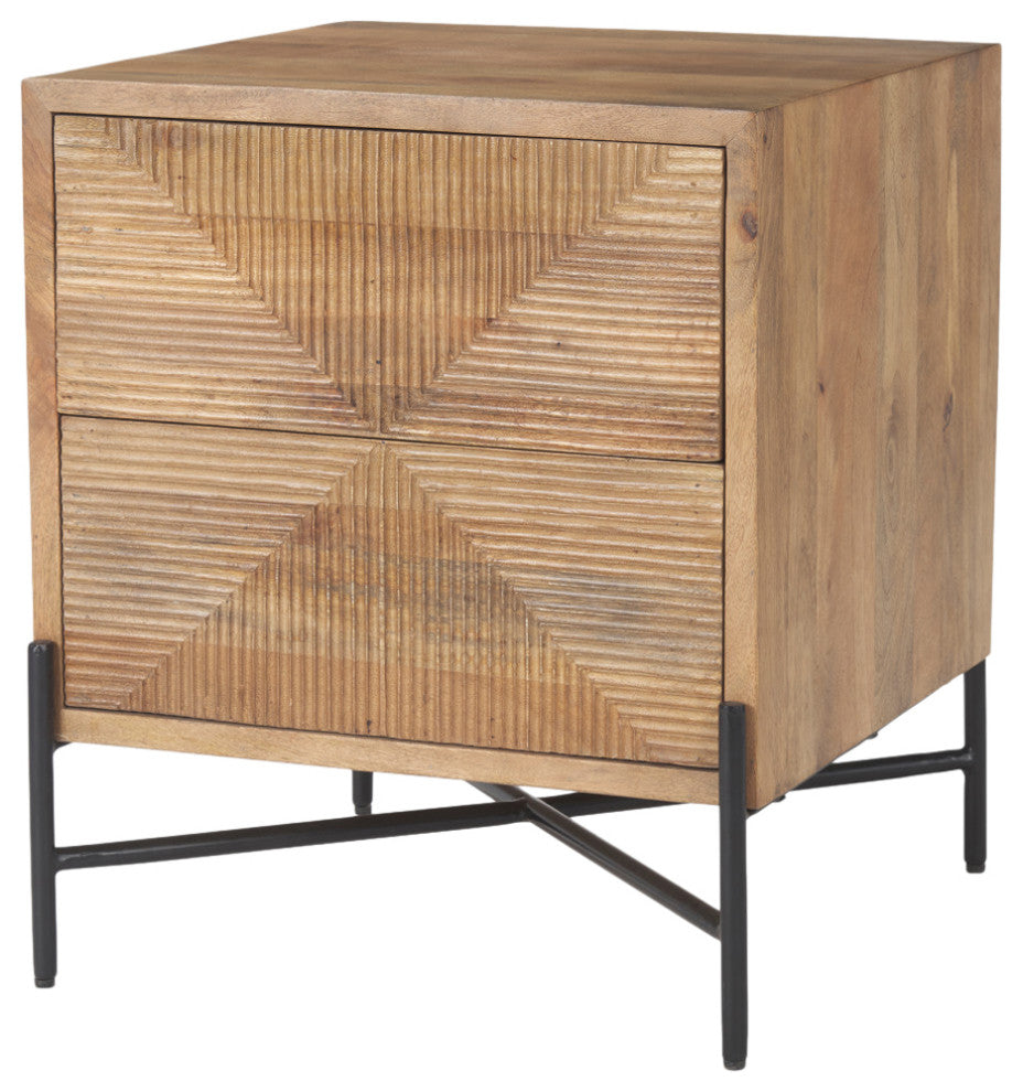 Cairo Light Brown Solid Wood 2 Drawer Accent table