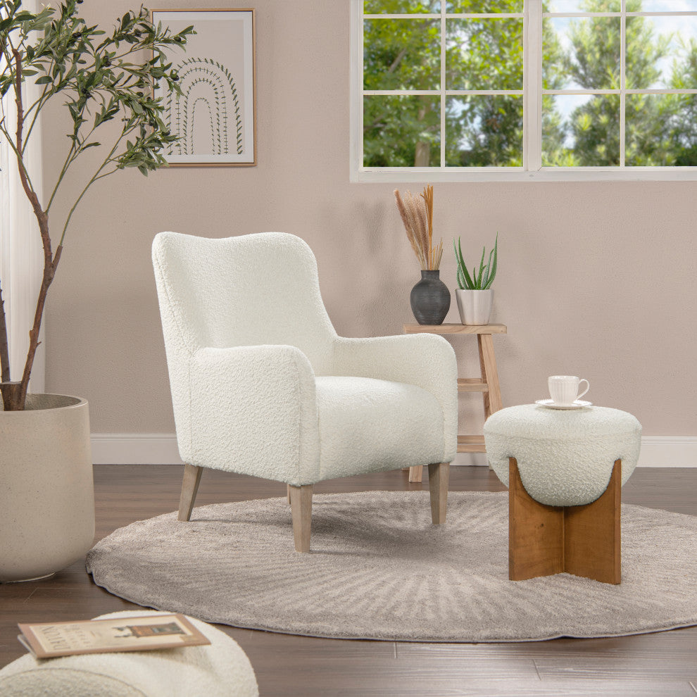 Nimbus 27.5" Curved Accent Chair, Ivory White Boucle